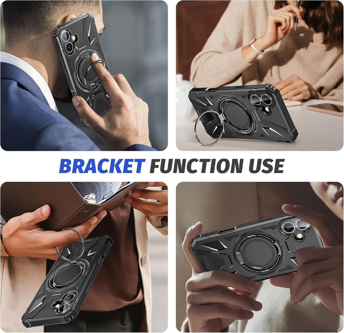 Apple iPhone 16 Case - Black - Ring Kickstand MagSafe Back Cover
