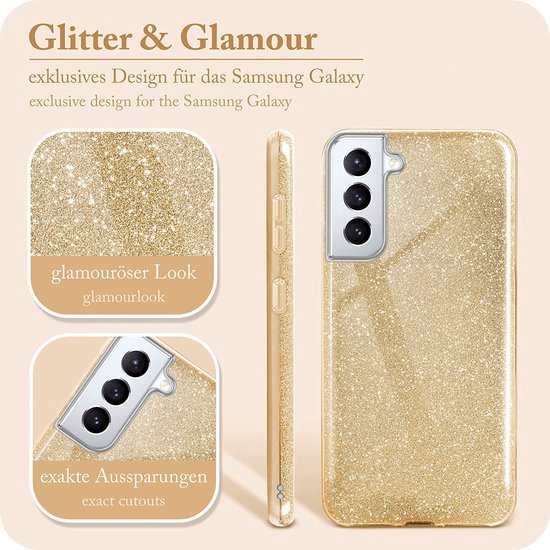 Samsung Galaxy S22 Plus Hoesje - Goud - Glitter Back Cover