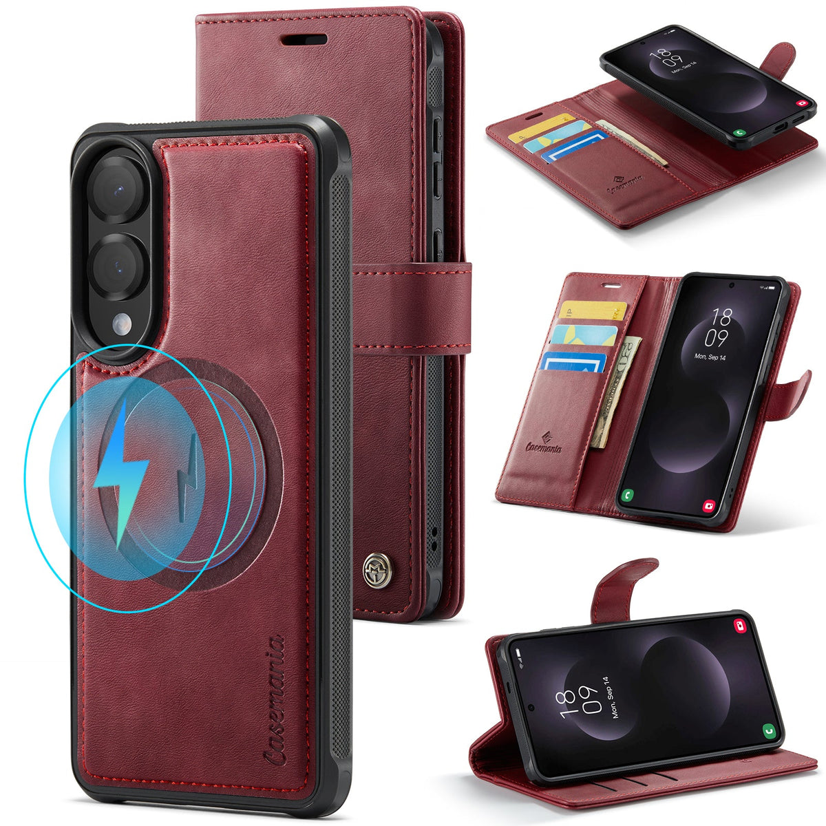 Samsung Galaxy S25 Edge Case - Burgundy Red - Luxury 2-in-1 MagSafe Wallet Case