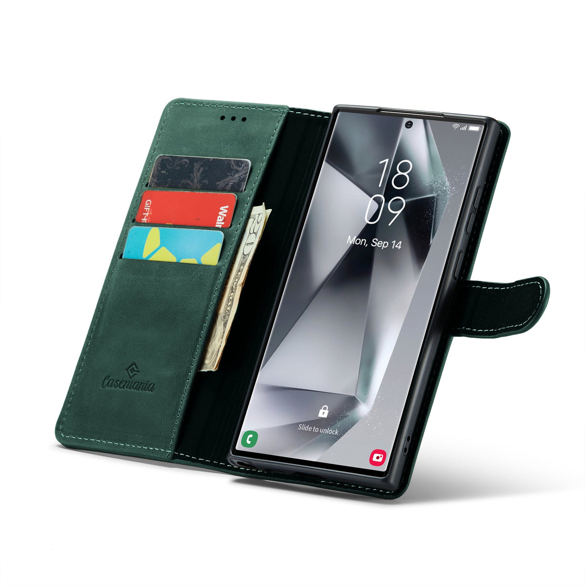 Samsung Galaxy S24 Ultra Hülle - Emerald Green - Echtleder-Klapphülle mit Kartenfach