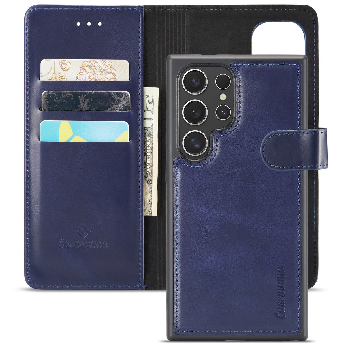 Samsung Galaxy S24 Ultra Hülle - Navy Blue - Echtleder 2-in-1 Klapphülle mit Kartenfach