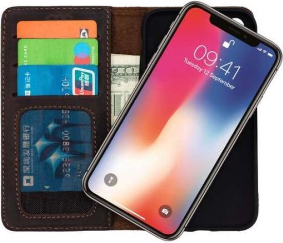 iPhone X & XS Hoesje - Donker Bruin - Luxe Bookcase