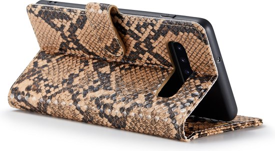 Samsung Galaxy S10+ Case - Beige - Luxury Snake Print Flip Case