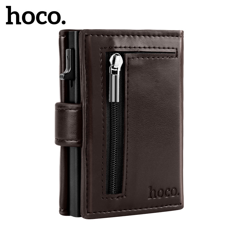 Hoco Pop-up Wallet with Zip - Dark Brown