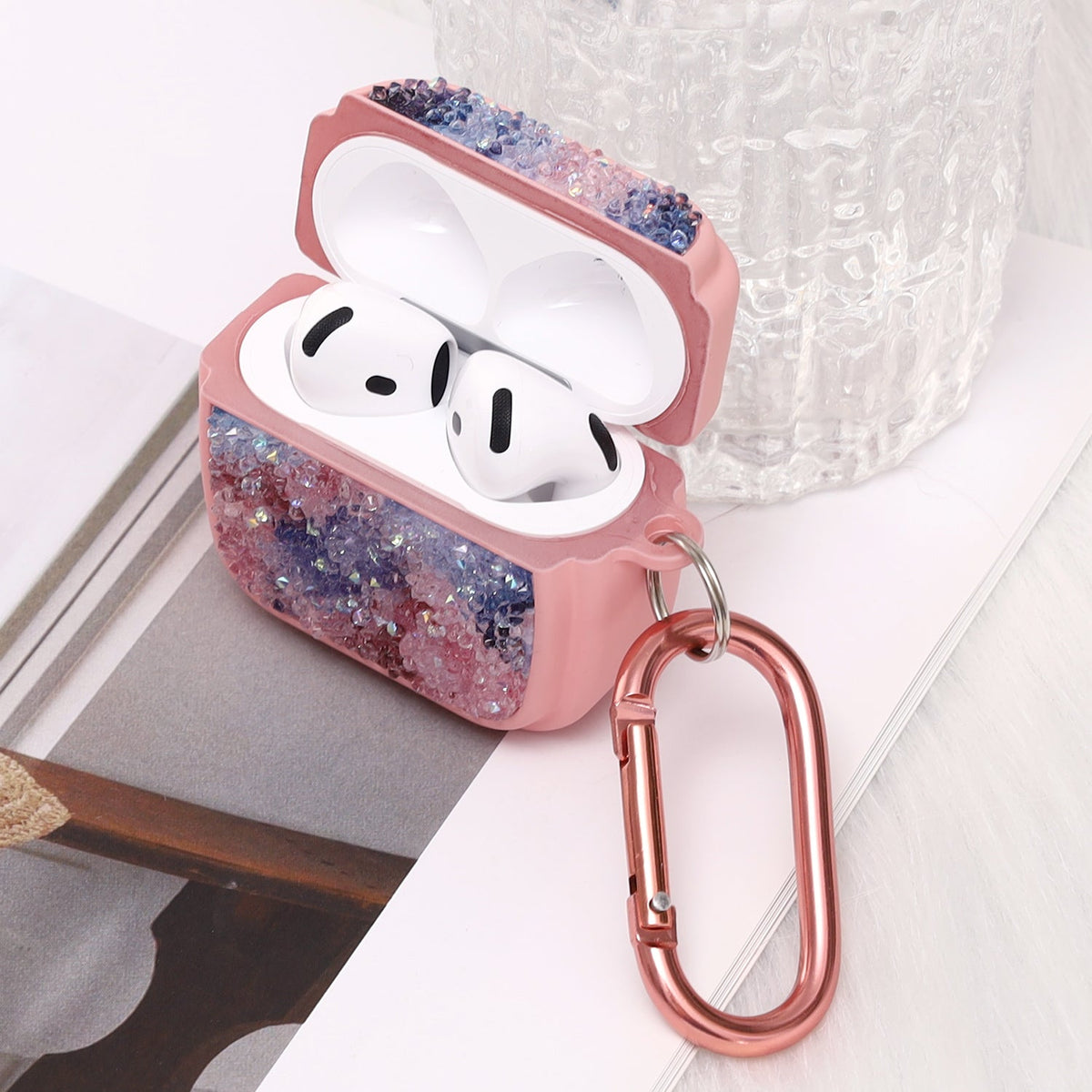Apple AirPods 4 Hoesje - Diamant Marmer Glitter met Ring - Roze