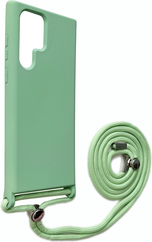 Samsung Galaxy S22 Ultra Hoesje - Licht Groen - Siliconen Back Cover met Telefoonkoord