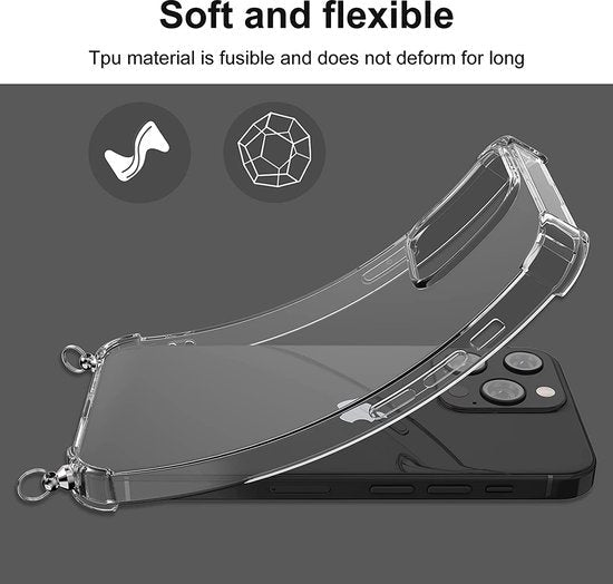 Apple iPhone 14 Pro Hoesje - Transparant - Siliconen Back Cover met Telefoonkoord