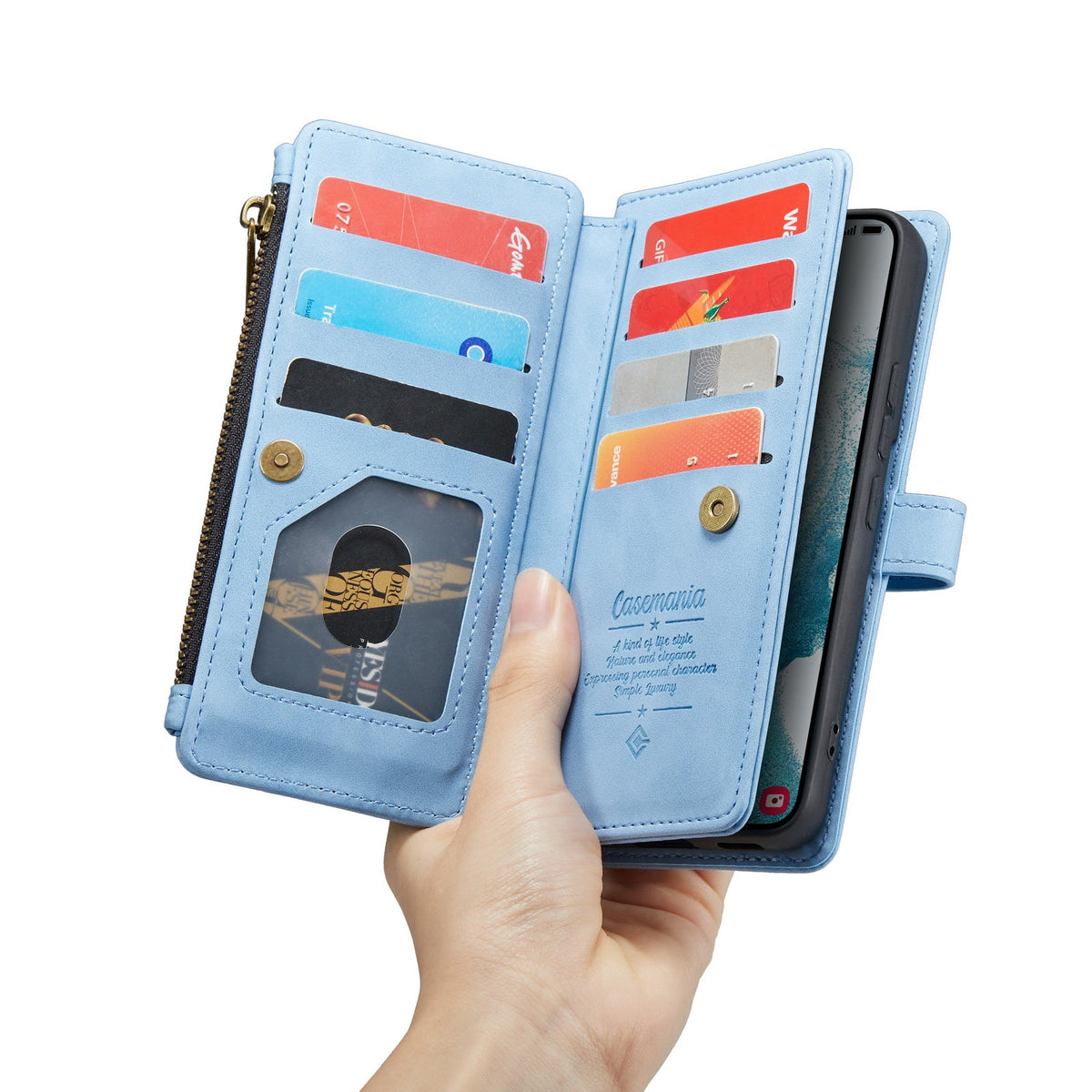 Samsung Galaxy Z Fold 4 Case - Sky Blue - 2-in-1 Wallet Case with 10 Card Slots
