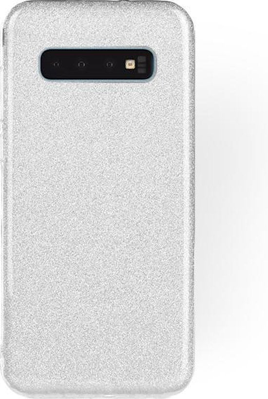 Samsung Galaxy S10 Hoesje - Zilver - Glitter Back Cover