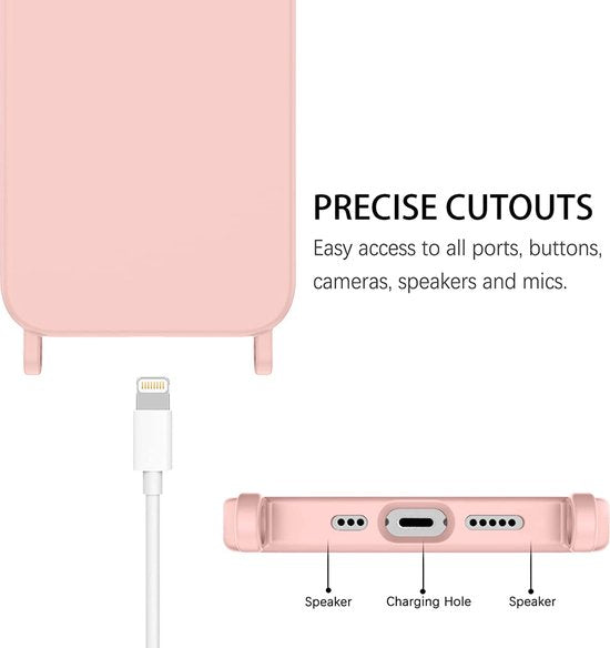 Apple iPhone 14 Pro Max Hoesje - Roze - Siliconen Back Cover met Telefoonkoord