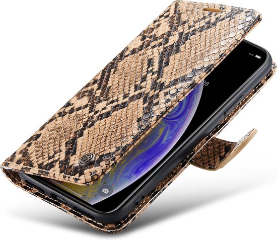 Apple iPhone X / XS Case - Beige - Luxury Snake Print Flip Case