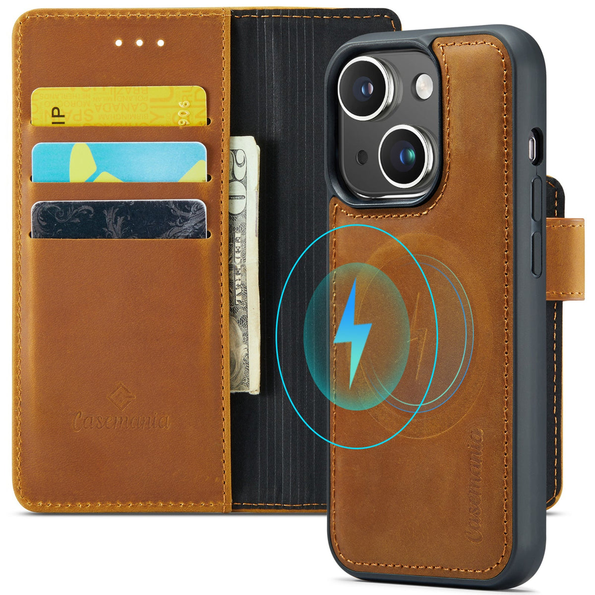Apple iPhone 15 Plus Case - Sienna Brown - Genuine Leather 2-in-1 MagSafe Wallet Case