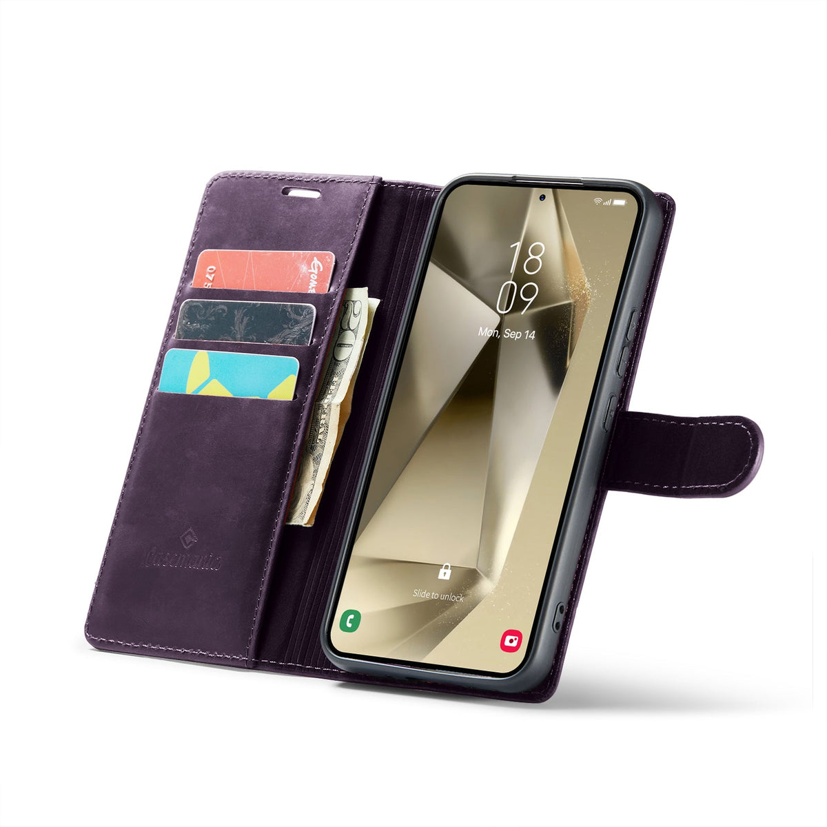 Samsung Galaxy S25 Plus Hülle - Dark Purple - Echtleder-Klapphülle mit Kartenfach