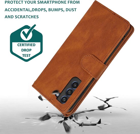 Samsung Galaxy S22 Plus Case - Brown - Extra Sturdy Luxury Wallet Case with Zip and Compartments