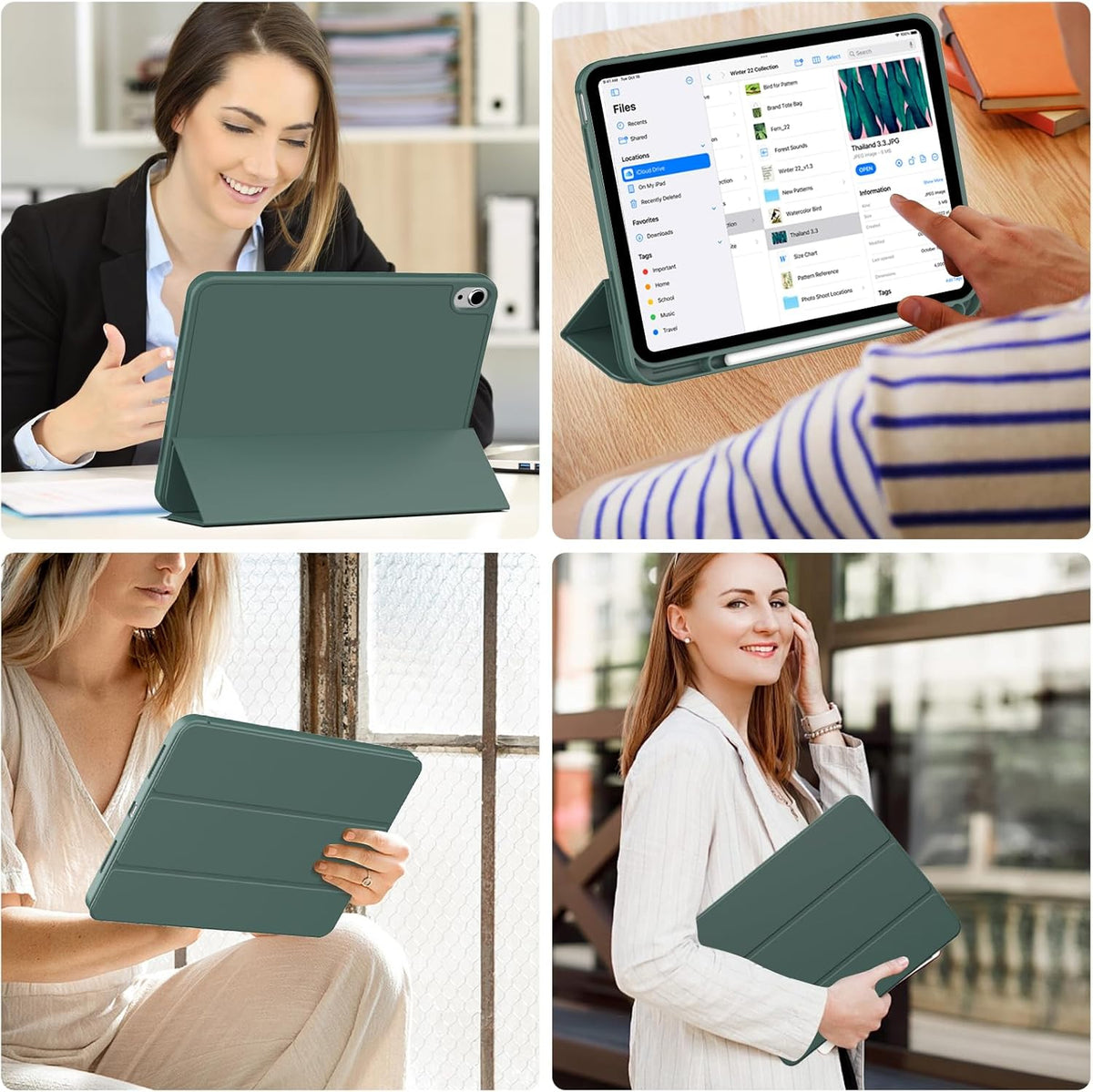 iPad A16 Tablet Case - Green - Pen Slot Smart Cover