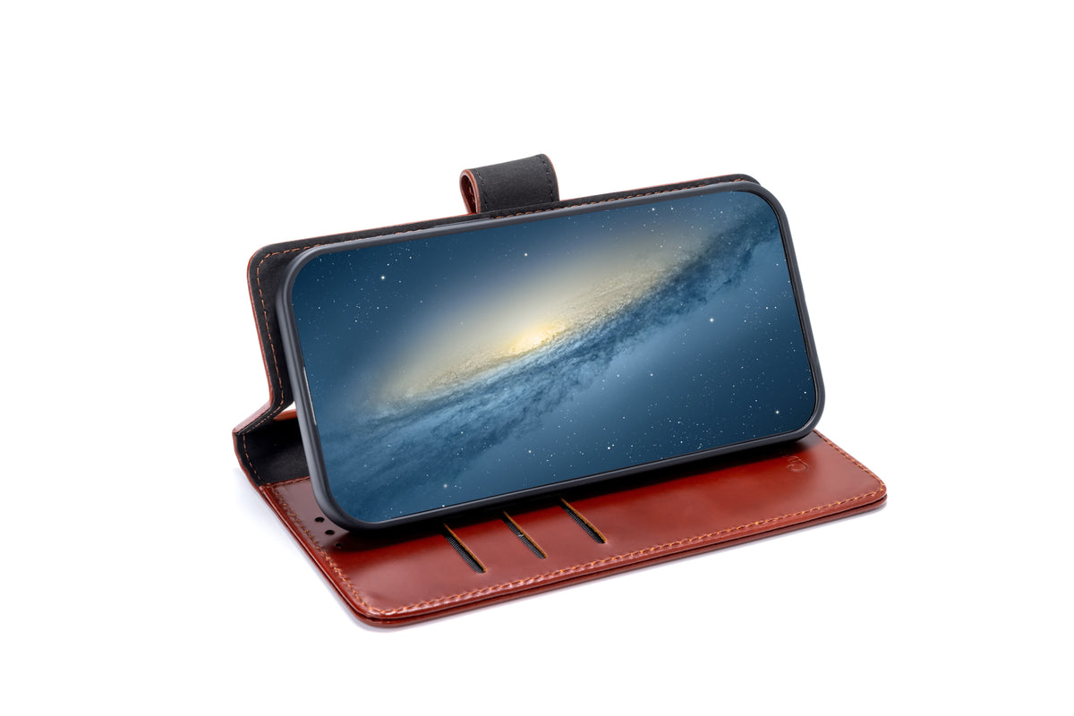 Apple iPhone Air Hülle - Chestnut Brown - Echtleder MagSafe Klapphülle mit Kartenfach