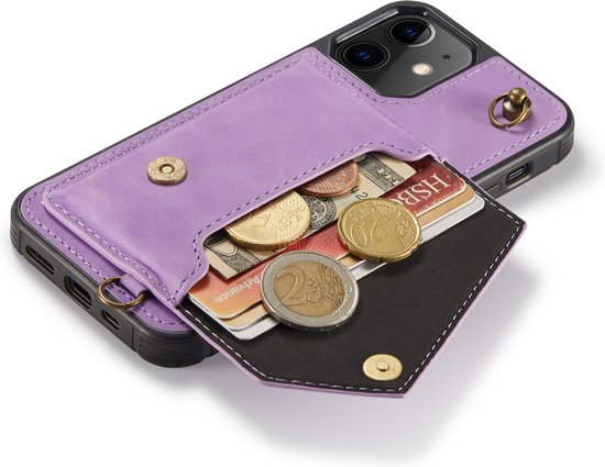 Apple iPhone 12 Case - Purple - Luxury Back Cover with Phone Strap