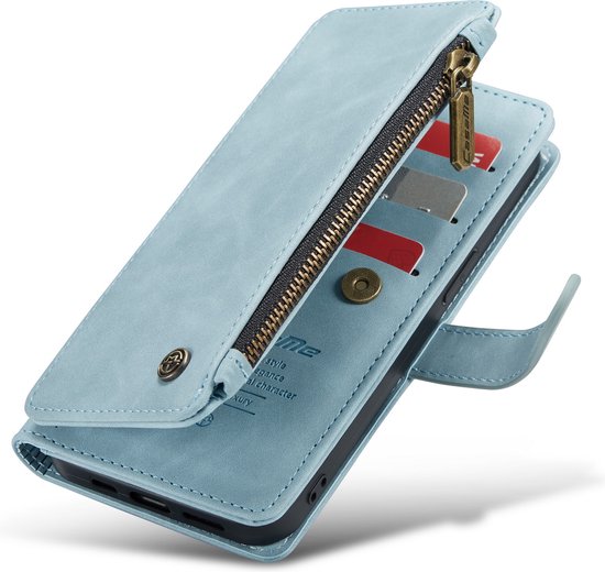 Apple iPhone 13 Mini Case - Aqua Blue - Luxury Wallet Case with Zipper
