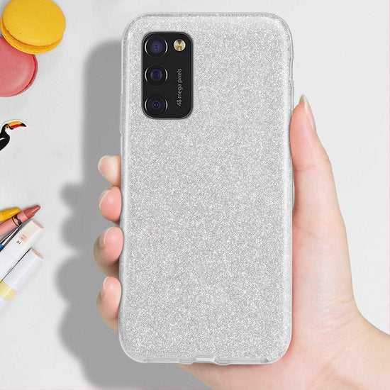 Samsung Galaxy A41 Hoesje - Zilver - Glitter Back Cover