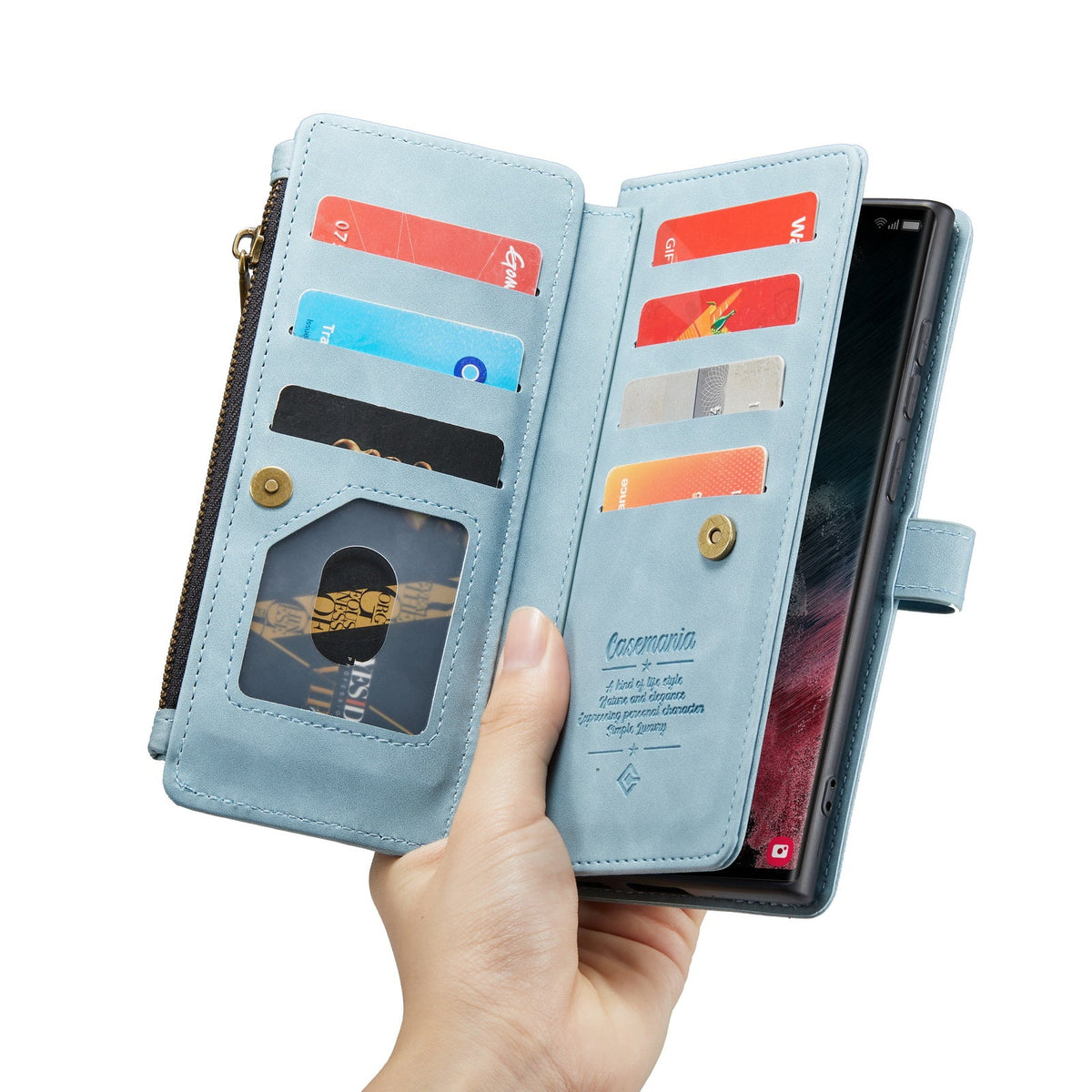 Samsung Galaxy S25 Ultra Case - Aqua Blue - Luxury Wallet Case with Zipper