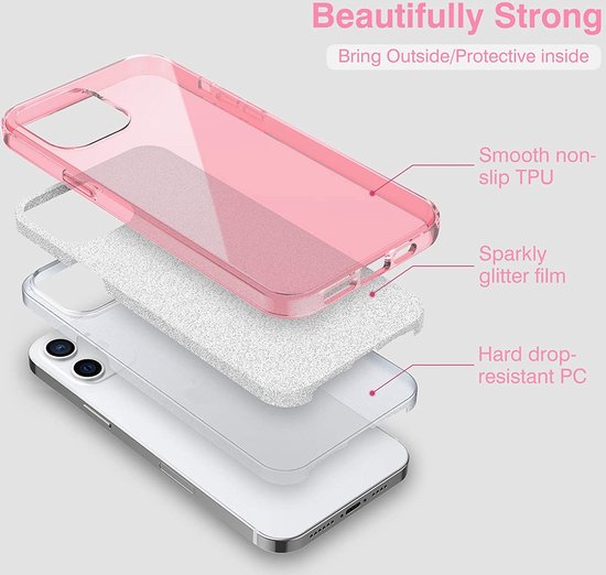 iPhone 13 Mini Hoesje - Roze - Glitter Back Cover