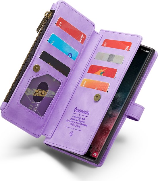 Samsung Galaxy S23 Ultra Case - Bright Lila - Luxury Wallet Case with Zipper