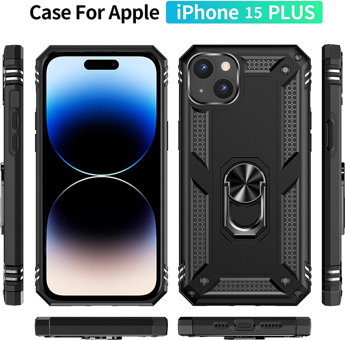 Apple iPhone 15 Plus Hoesje - Zwart - Armor Kickstand Back Cover