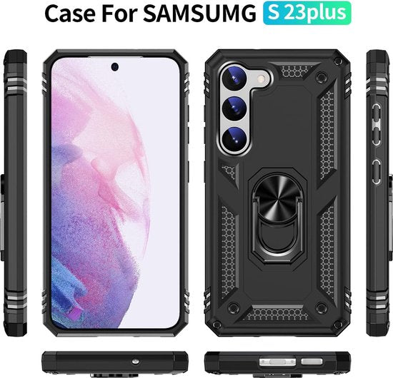 Samsung Galaxy S23 Plus Hülle - Schwarz - Armor Kickstand Backcover mit Magnetring