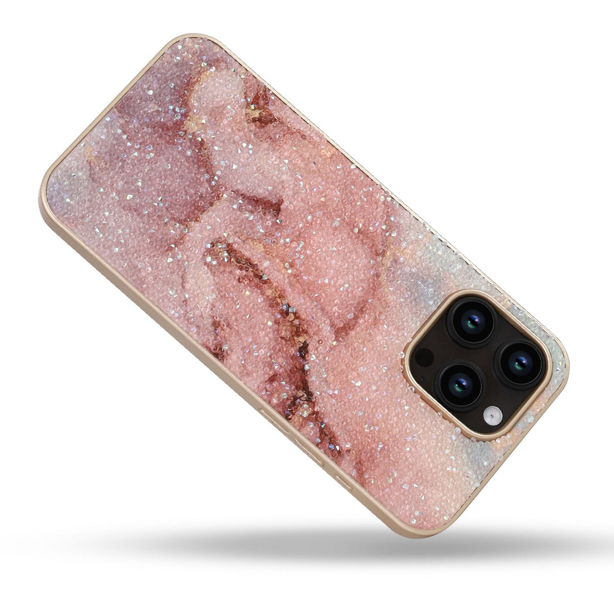 Apple iPhone 15 Pro Max Hoesje - Roze - Diamant Marmer Glitter Back Cover