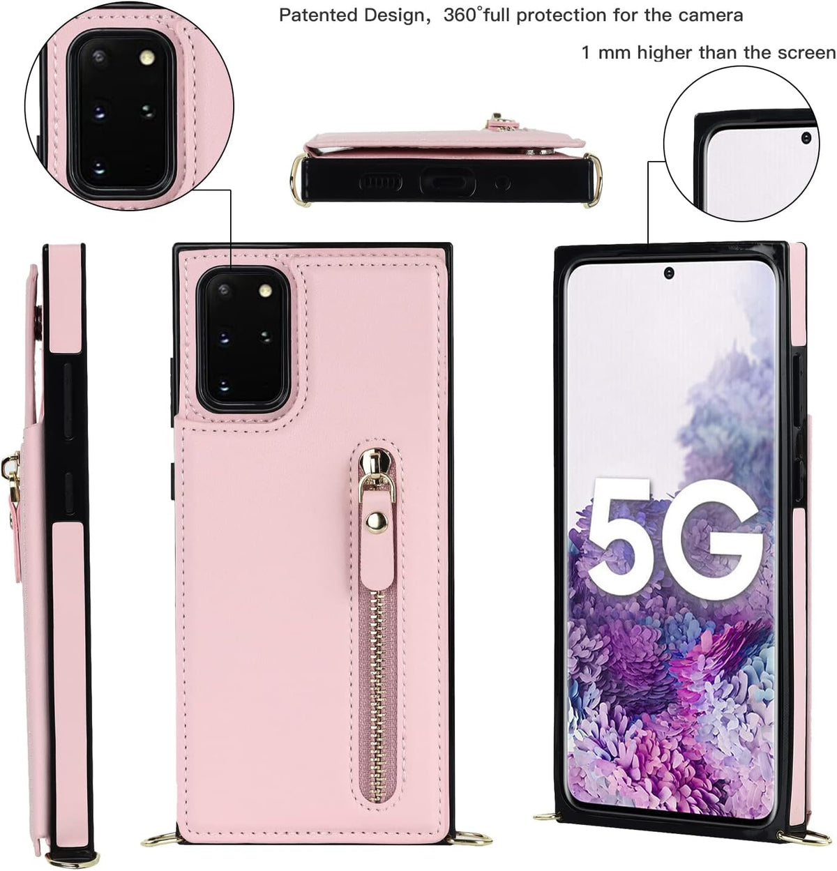Samsung Galaxy S20 FE Hülle - Rosa - Luxus-Backcover mit Handykette und Reißverschluss