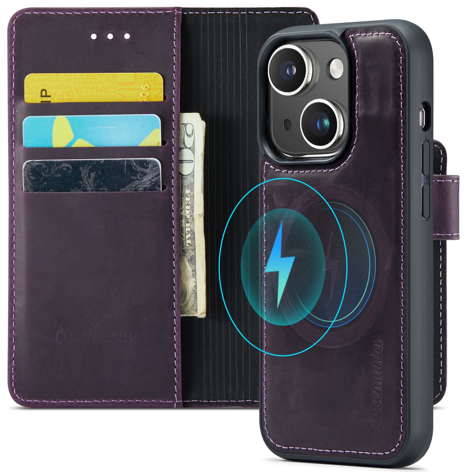 Snap Leather+ | MagSafe-Compatibel Leren 2-in-1 Bookcase | Deep Purple