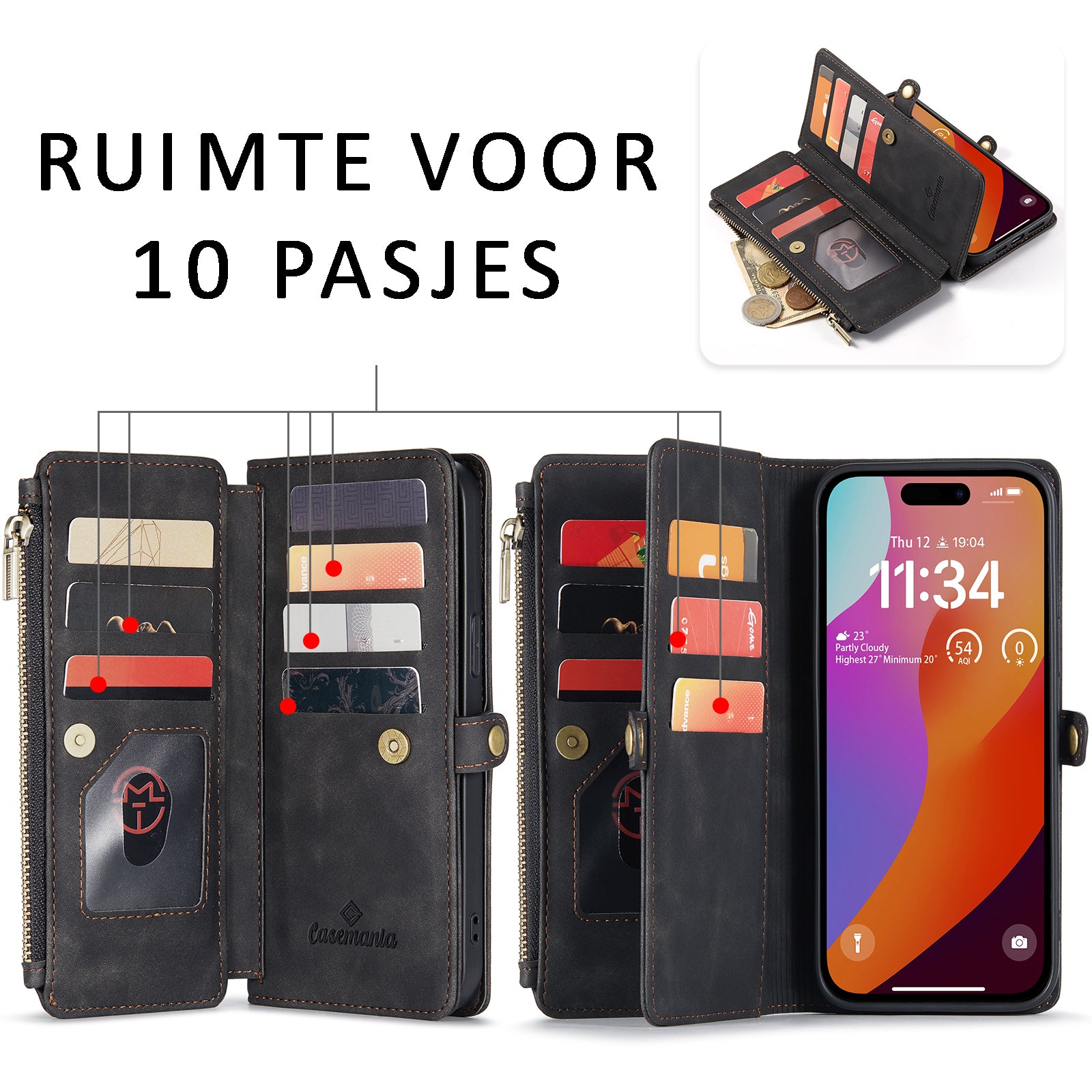 DECA | Portemonnee Book Case met Extra Vakken | Charcoal Gray