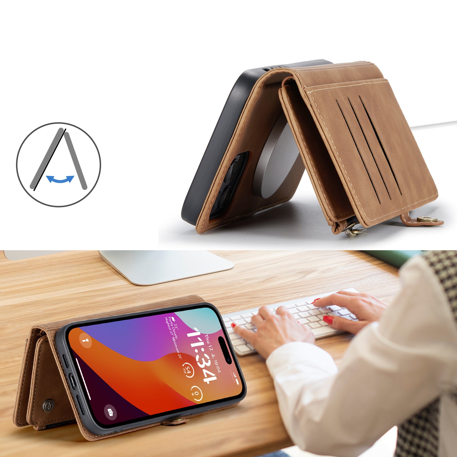 DECA | Portemonnee Book Case met Extra Vakken | Sienna Brown