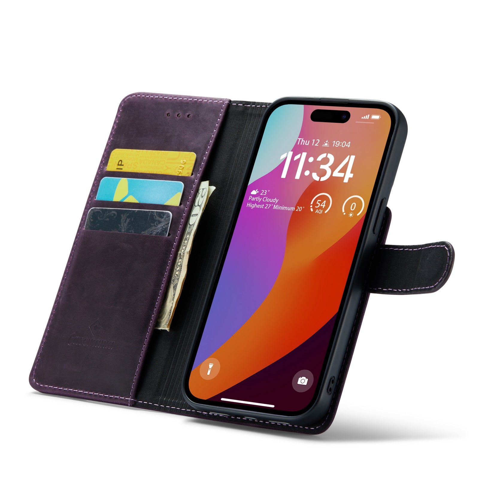 Snap Leather+ | MagSafe-Compatibel Leren 2-in-1 Bookcase | Deep Purple