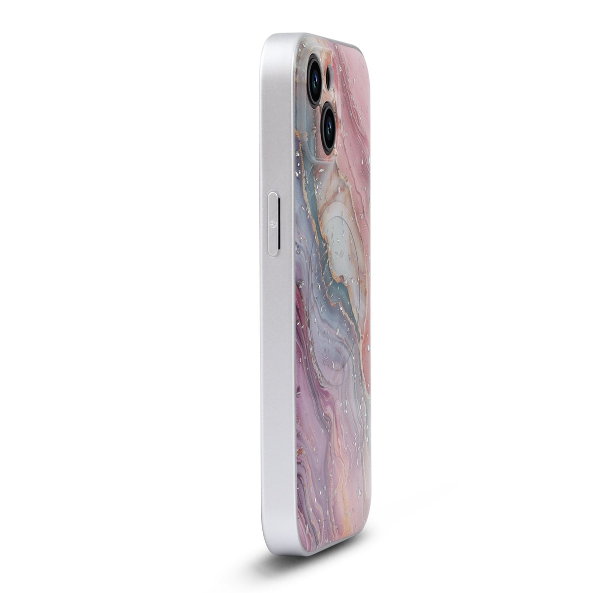 iPhone 15 Hoesje - Roze - Marmer Glitter MagSafe Back Cover
