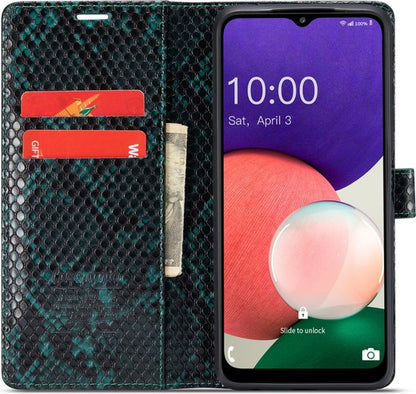 Samsung Galaxy A22 5G Hoesje - Groen - Luxe Slangen Bookcase