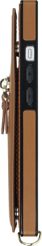 Apple iPhone 15 Hoesje - Bruin - Luxe Back Cover met Telefoonkoord en Rits