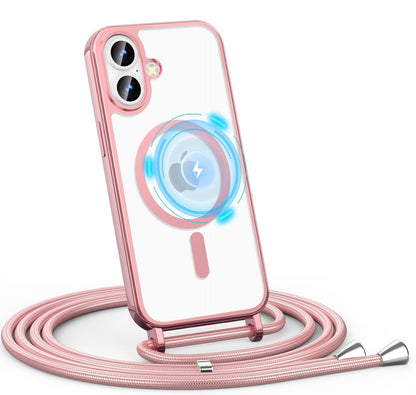 iPhone 16 Hoesje - Roze - Siliconen MagSafe Back Cover met Telefoonkoord