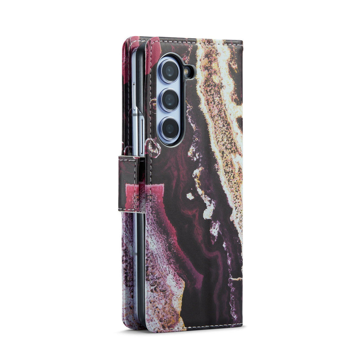Samsung Galaxy Z Fold 5 Hoesje - Magenta Eudialyte - Marmer Portemonnee Bookcase