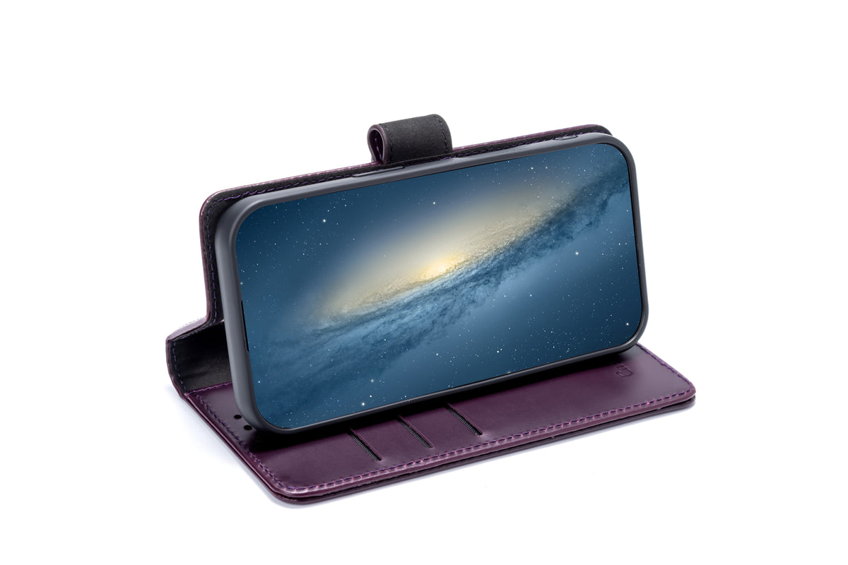 Apple iPhone 17 Pro Hoesje - Dark Purple - Echt Leren MagSafe Bookcase