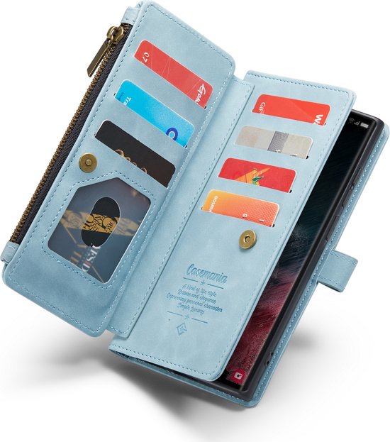 Samsung Galaxy S23 Ultra Hoesje - Aqua Blue - Luxe Bookcase met Rits