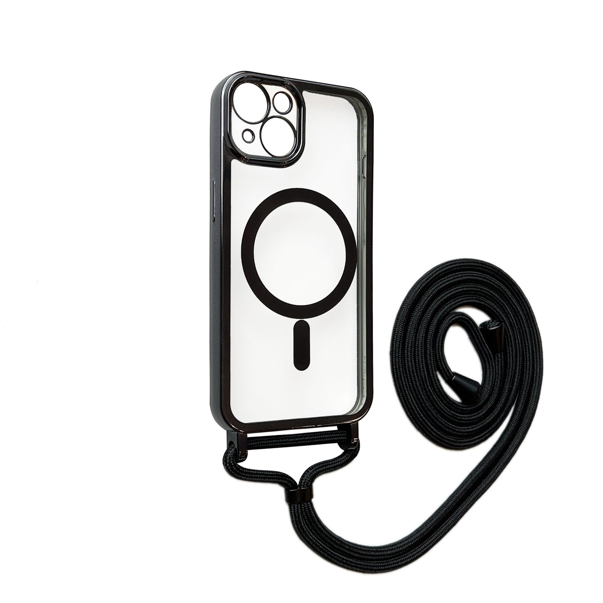 Apple iPhone 14 Hoesje - Zwart - Siliconen MagSafe Back Cover met Telefoonkoord