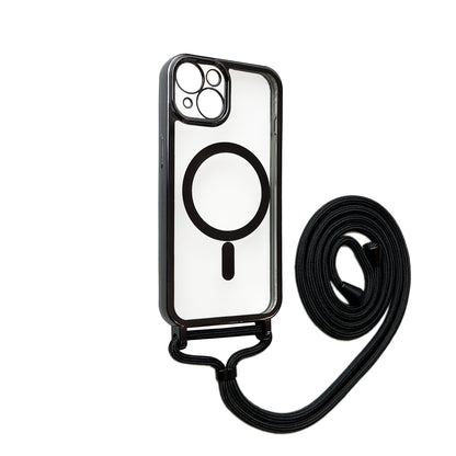Apple iPhone 12 Hoesje - Zwart - Siliconen MagSafe Back Cover met Telefoonkoord