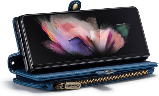 Samsung Galaxy Z Fold 3 5G Hoesje - Navy Blue - Luxe Bookcase met Rits en Telefoonkoord