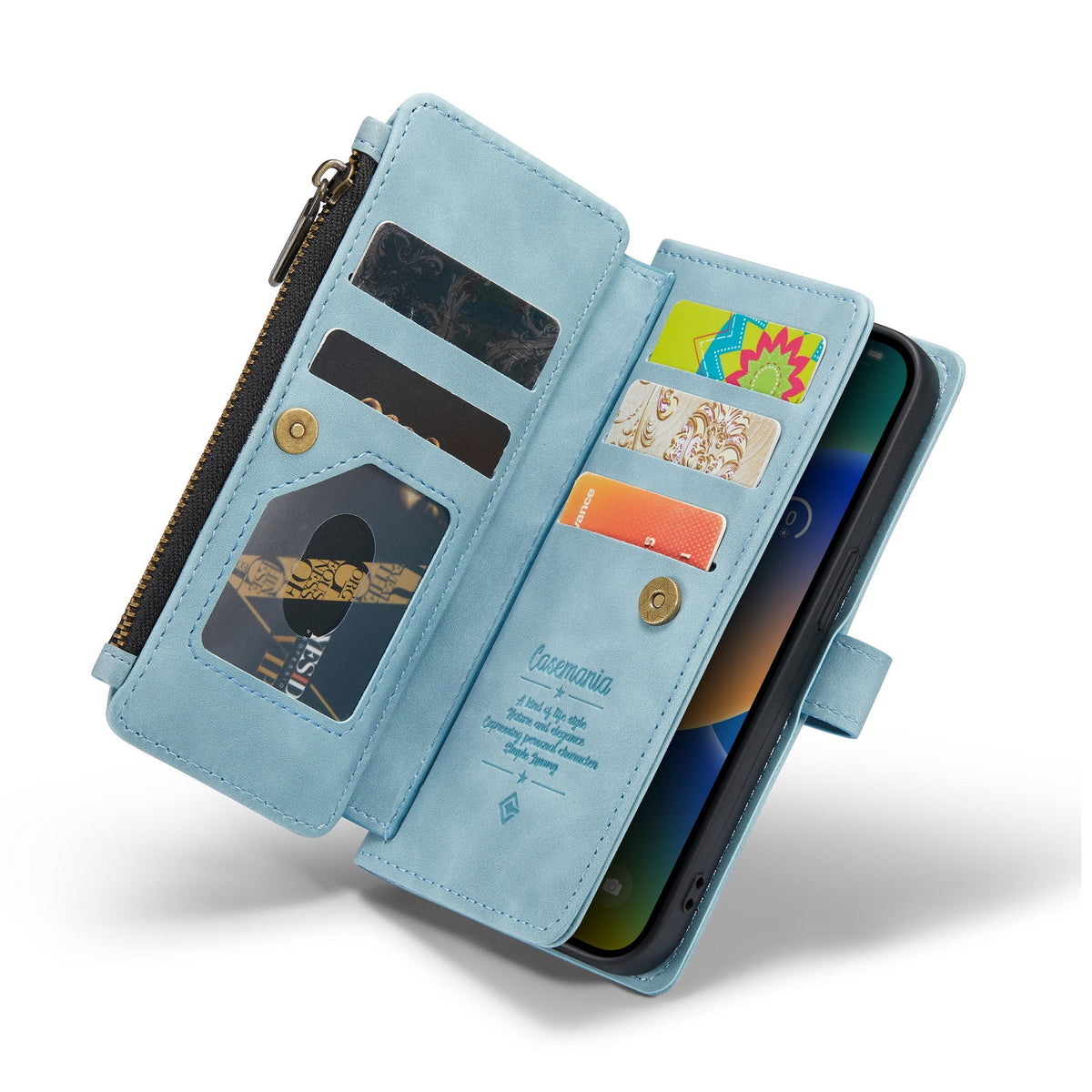 Apple iPhone 7 Hoesje - Aqua Blue - Luxe Bookcase met Rits en Telefoonkoord
