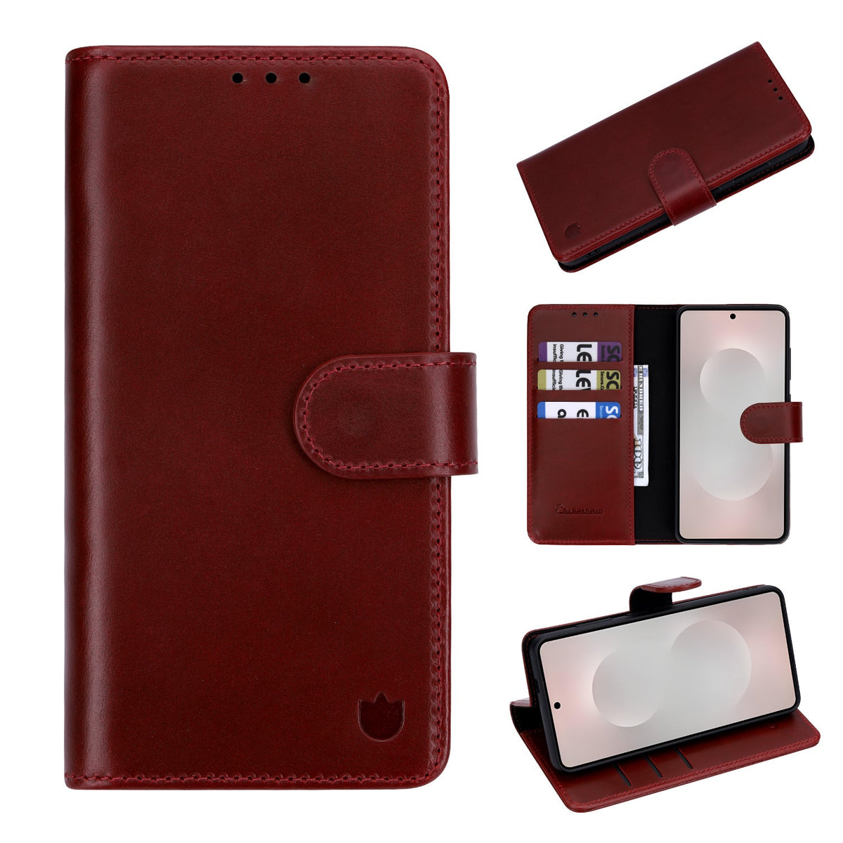 Samsung Galaxy A57 Hoesje - Burgundy Red - Echt Leren 2 in 1 MagSafe Bookcase