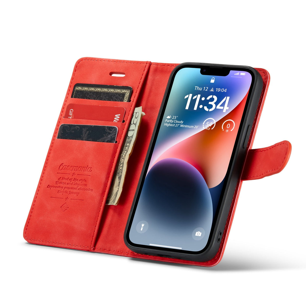 Apple iPhone 15 Plus Hülle - Crimson Red - 2-in-1 Klapphülle mit Kartenfach