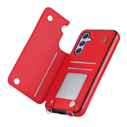 Samsung Galaxy A54 Case - Red - Luxury Back Cover with Phone Strap and Zipper