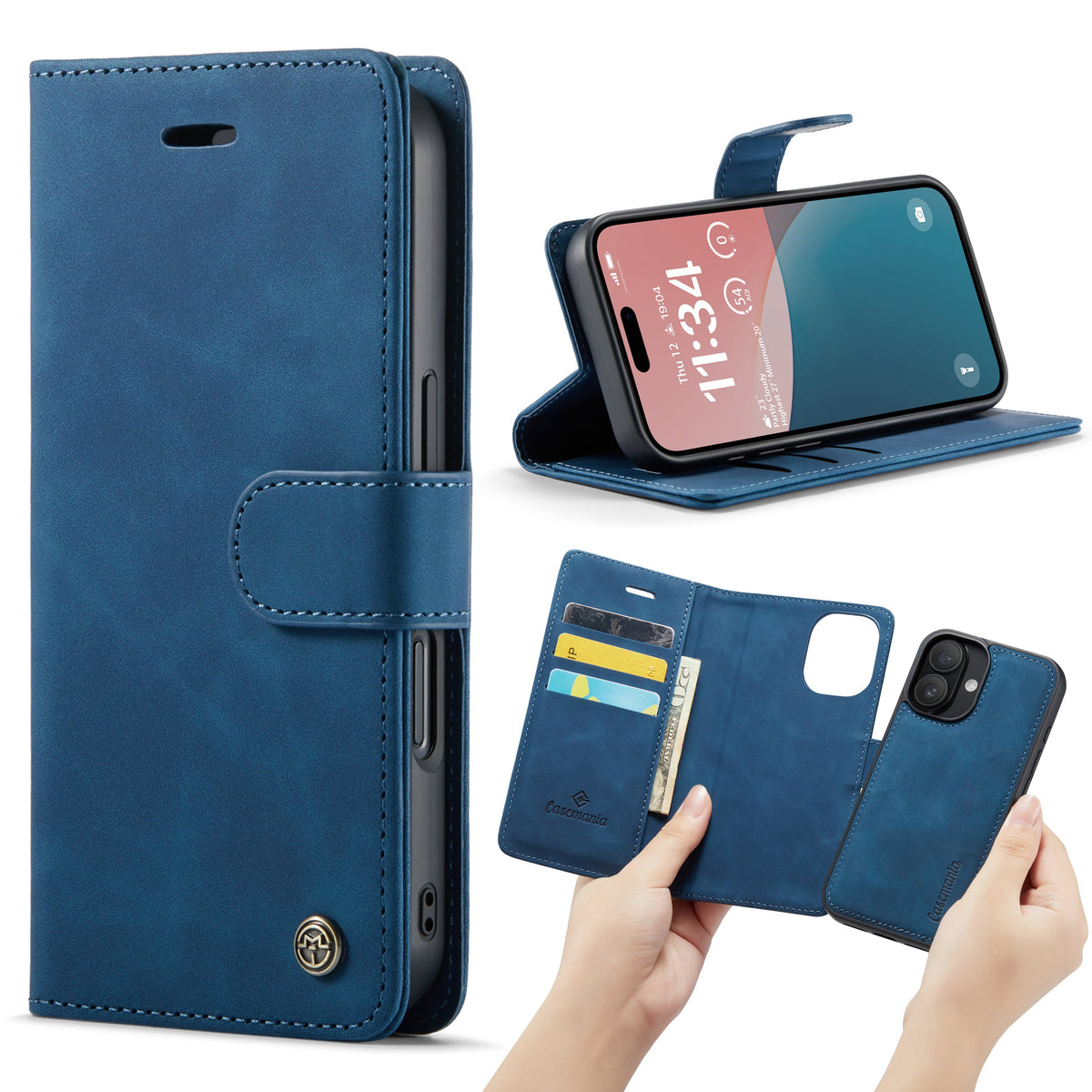 Apple iPhone 16 Case - Navy Blue - 2-in-1 Wallet Case