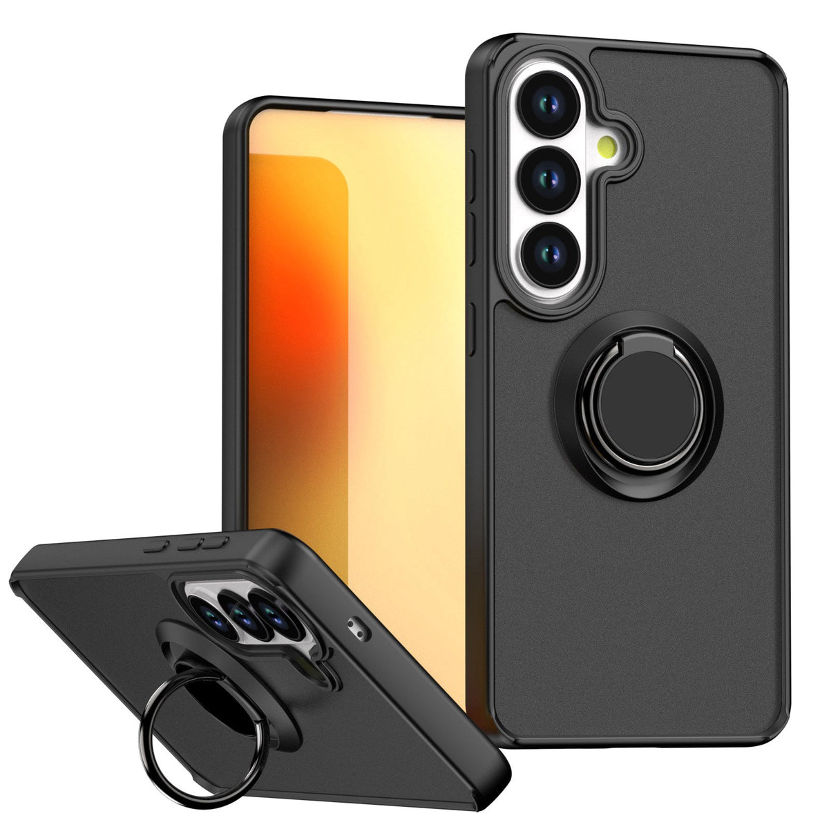 Samsung Galaxy S26 Hoesje - Zwart - Ring Stand Matte Armor Back Cover